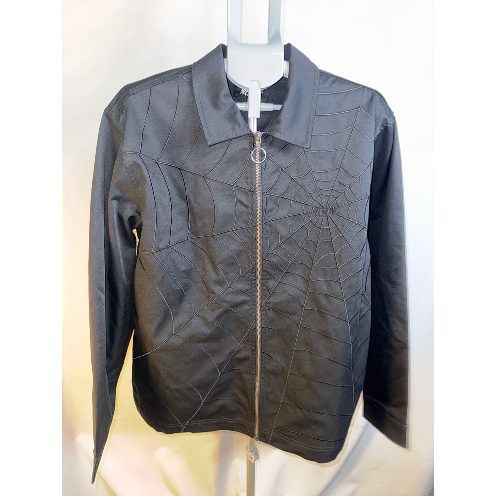 Welcome Skateboards Mens Spider Web Embroidered Work Jacket Black Large WELM107